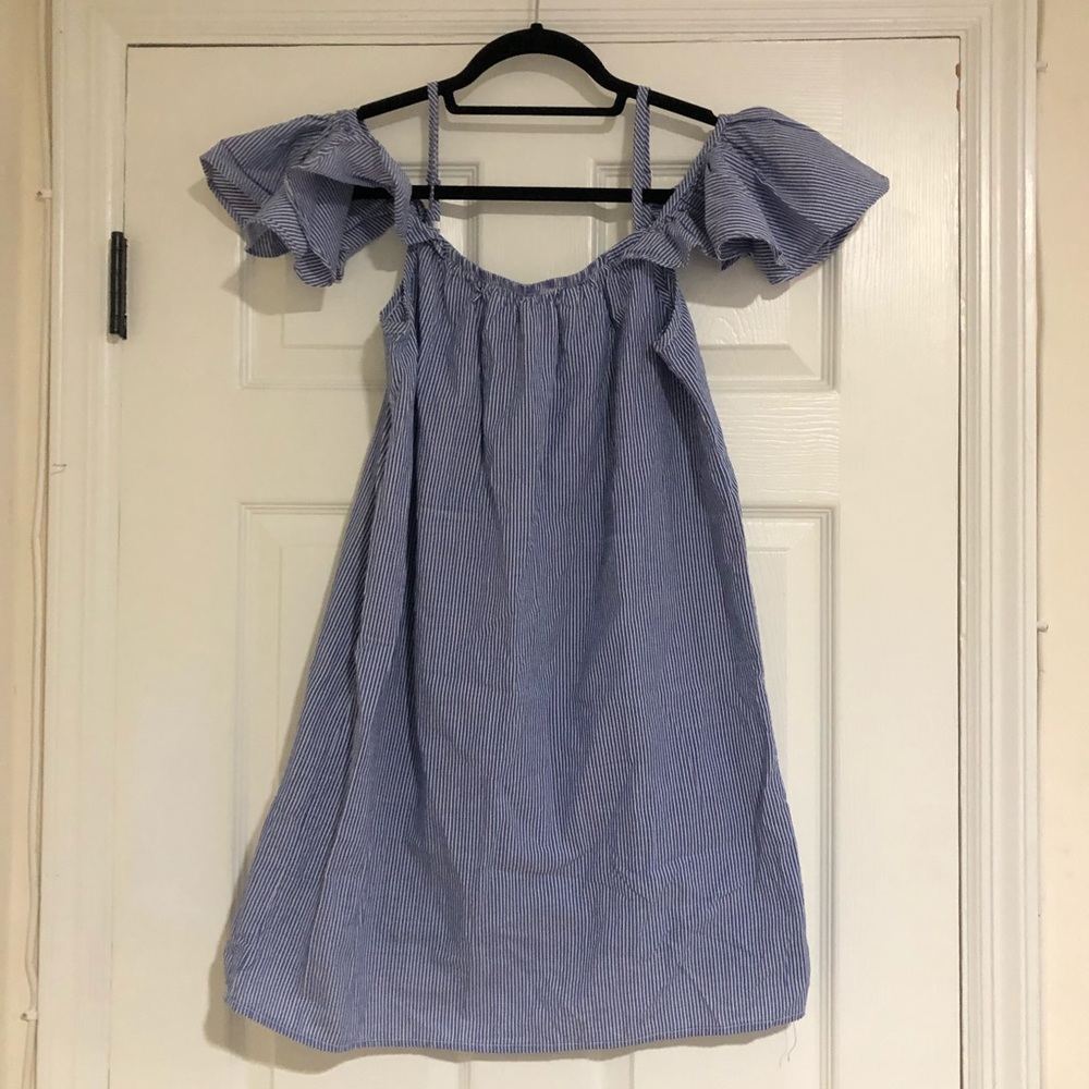Blue and White Striped Mini Dress